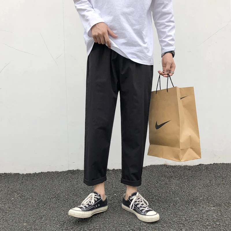 

Men's Straight Leg Casual Pants Ice Silk Nine Points Pure Color Spring Summer Faionable Loose Fit Comfortable Leisure Trousers