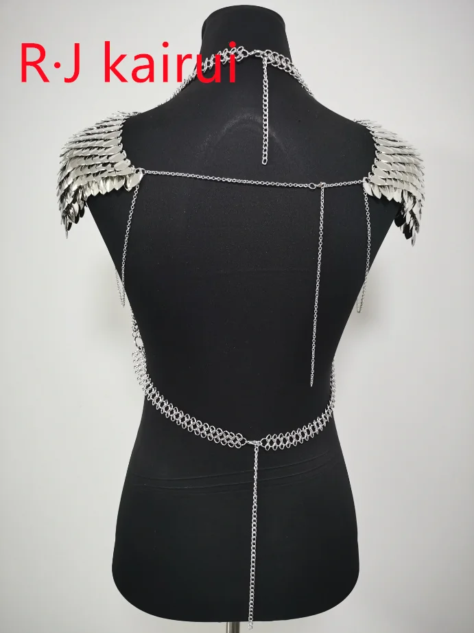 New Fashion RJFS26 Mermaid Silver Fish Scales Shoulder Bra Chains Layers Chainmail Dragon Scale Waist Belly Jewelry 2 Colors