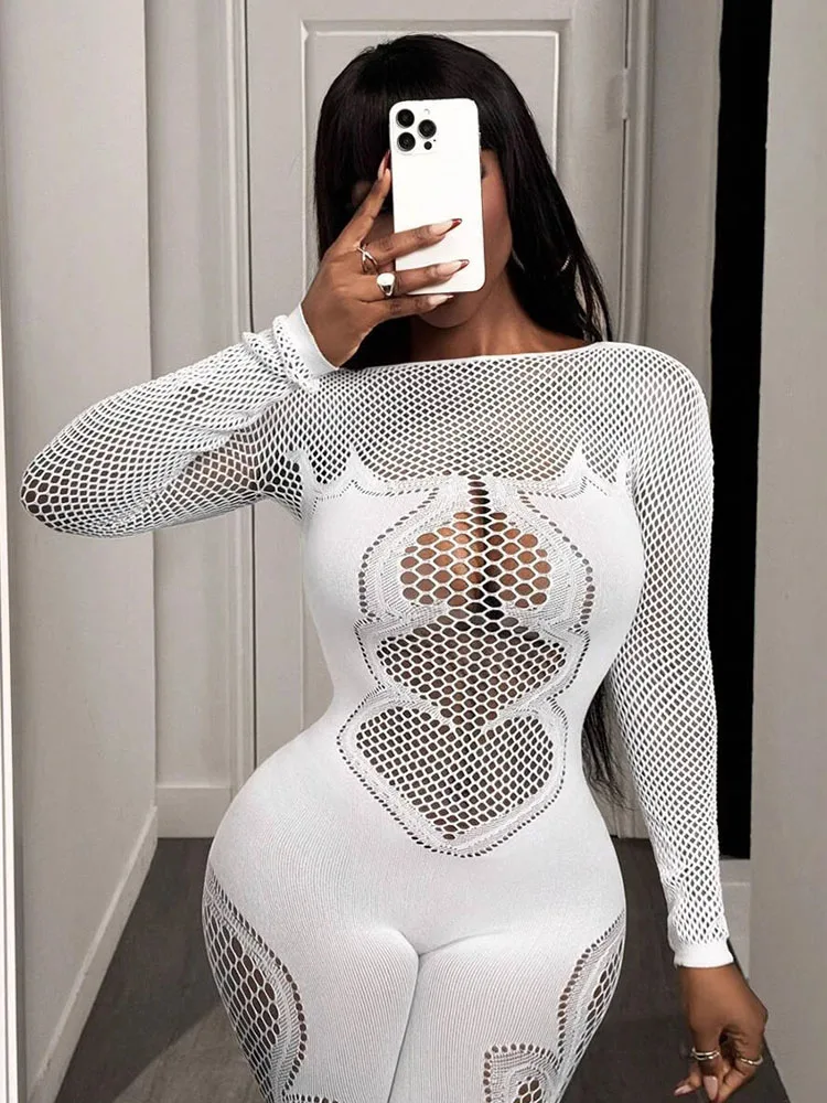 

Nibber сексуальный полый комбинезон женский эластичный обтягивающий комбинезон с длинными рукавами однотонный осенний хипстерский комбинезон Midnight Coquette для занятий спортом