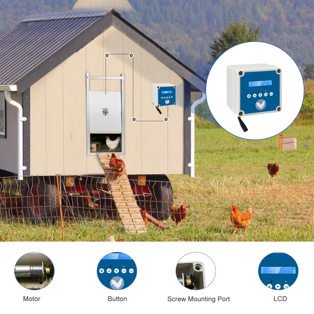 Automatic Chicken Door Chicken Flap Door Opener Chicken Coop with Timer Light Sensor Chicken Coop Door for Safe Chicken Keeping