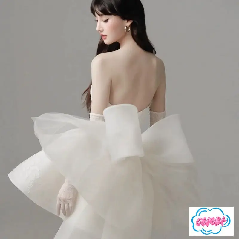 

2025 New French Temperament High-end Trailing Dress Simple and Elegant Tube Top Waist Puffy Dress Spring Summer Wemen