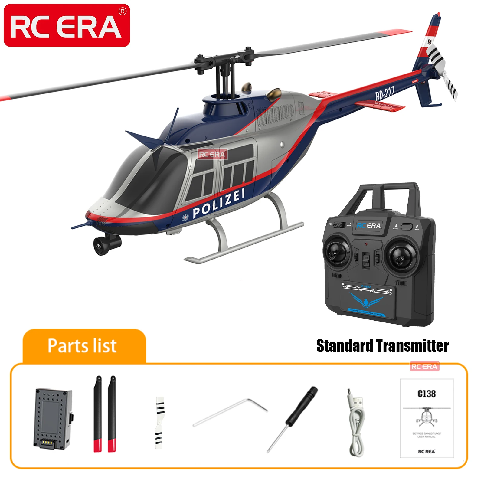 RC ERA C138 BELL 206 Jet Ranger 6-axis Gyro Stabilized Altitude Hold 4ch RC Helicopter Aircraft Hobby for Adults RTF VS XK K123