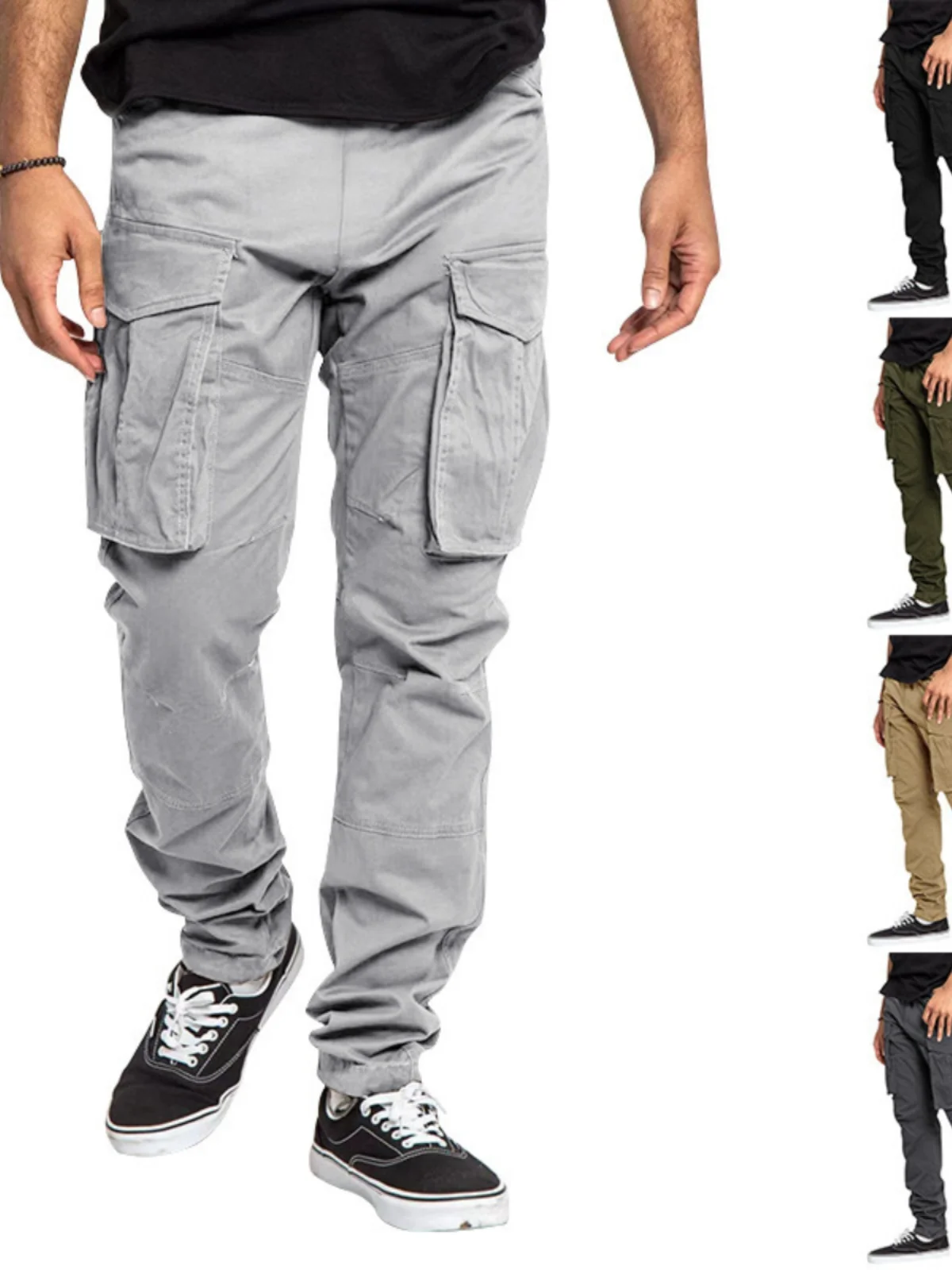 

Loose Straight Leg Cargo Pants for Men Pure Color Casual Trousers Workwear Polyester Fiber All Season Faion Urban Sle