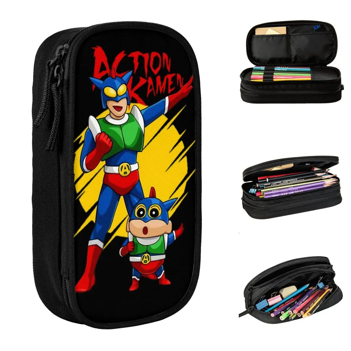 Action Kamen Pencil Case Crayon Shin-chan Pencil Box Pen Holder for Student Big Capacity Bag Students School Gifts Stationery