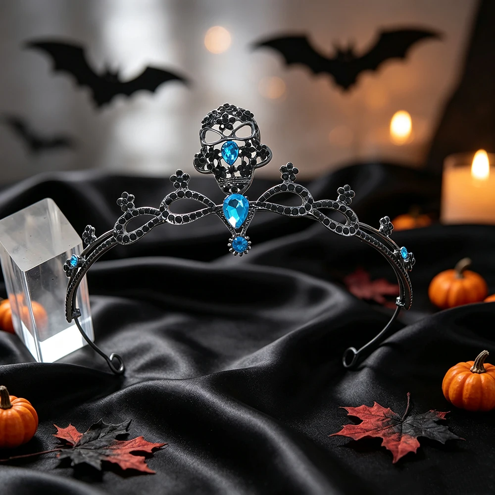 Gothic Sugar Skull Crown Tiara Black Metal Halloween Day of The Dead Cosplay Costume Dark Queen Party Bridal Hair Accessories view 5