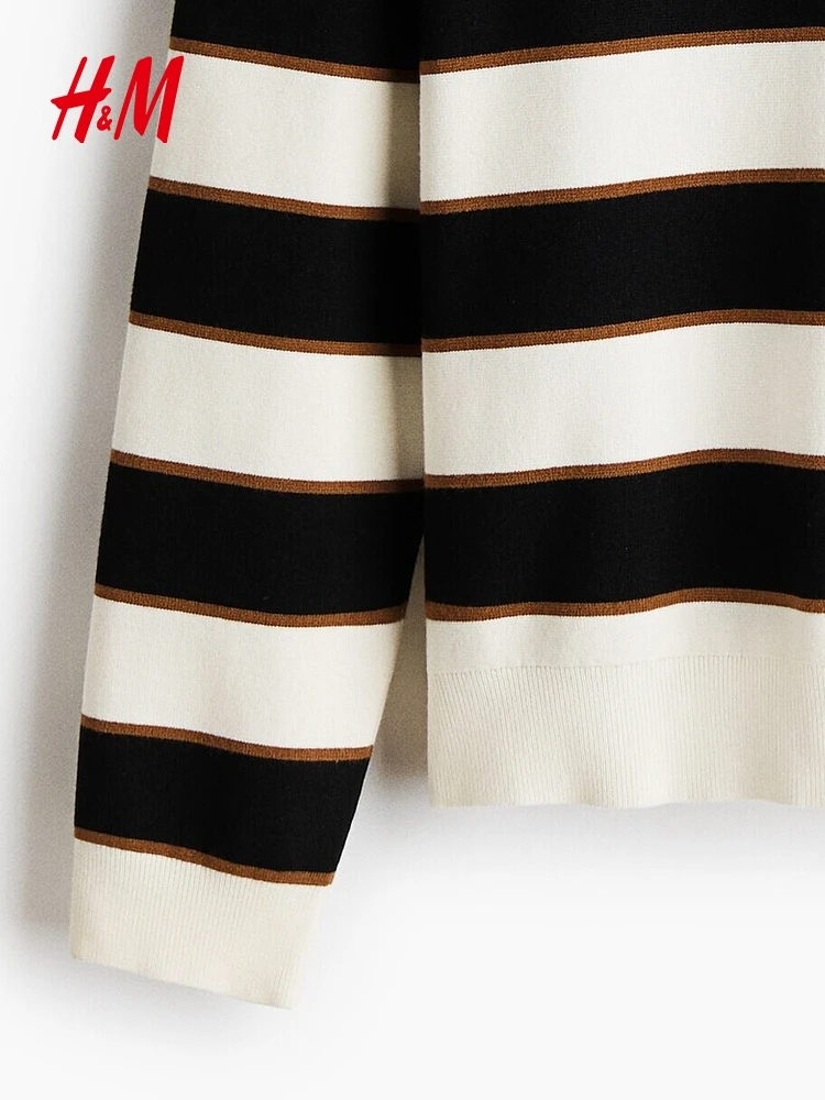 H&M Spring New Men's Casual Sle  irt 333025 Knitted Sweater Regular Thin Stripe Pattern Comfortable Fit