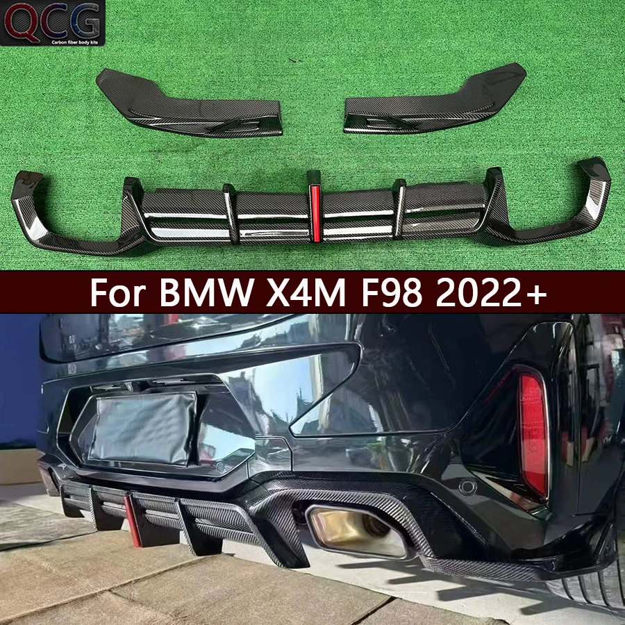 Für BMW X4M F98 2022+ Carbonfaser Hecklippe Auto Heckstoßstangen-Diffusor Spoiler Separator Upgrade Autozubehör Karosserie-Kit