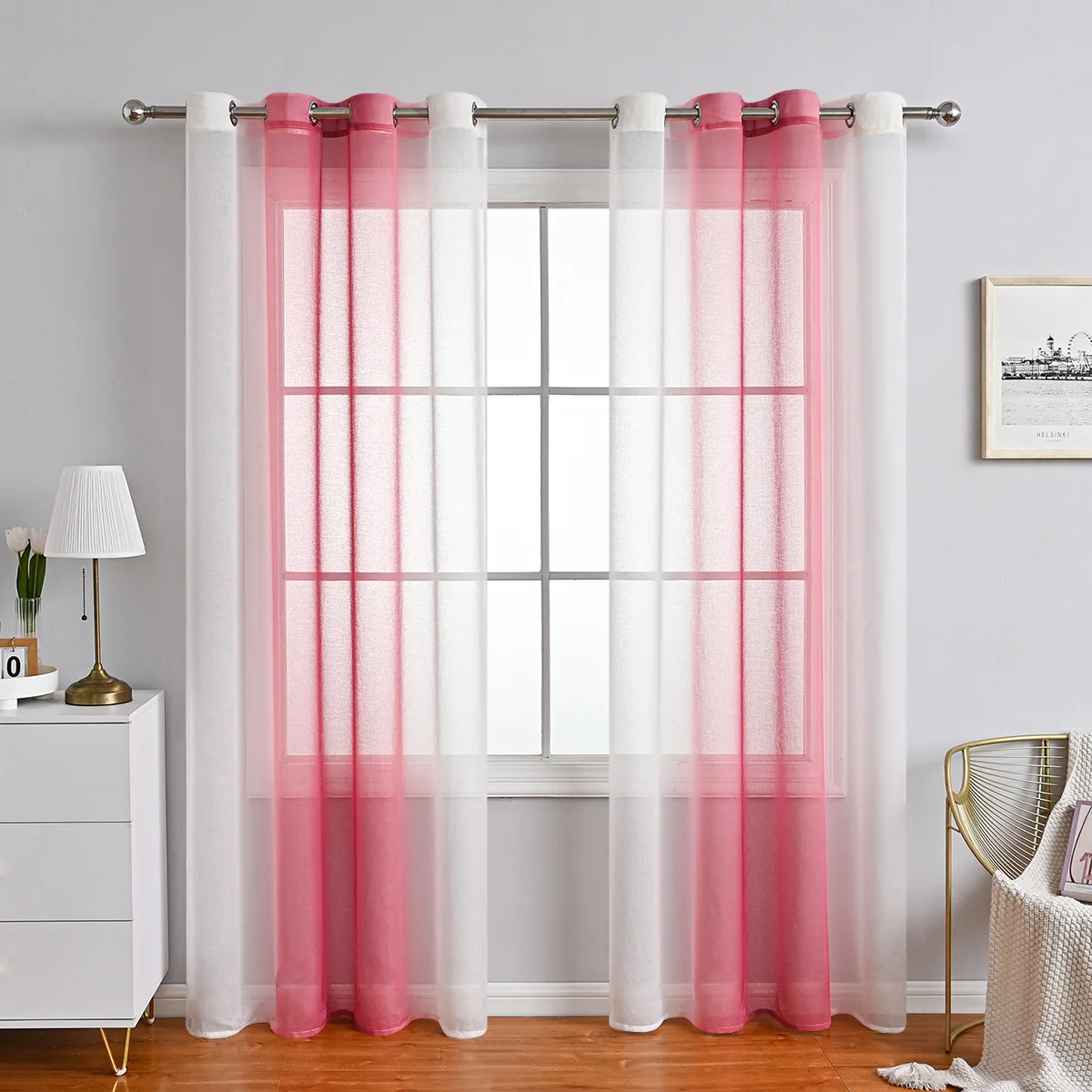 1 pz tende in voile di colore sfumato per soggiorno chiffon traspirante sottile semi-ombra camera da letto finestra tulle casa arredamento dell'hotel