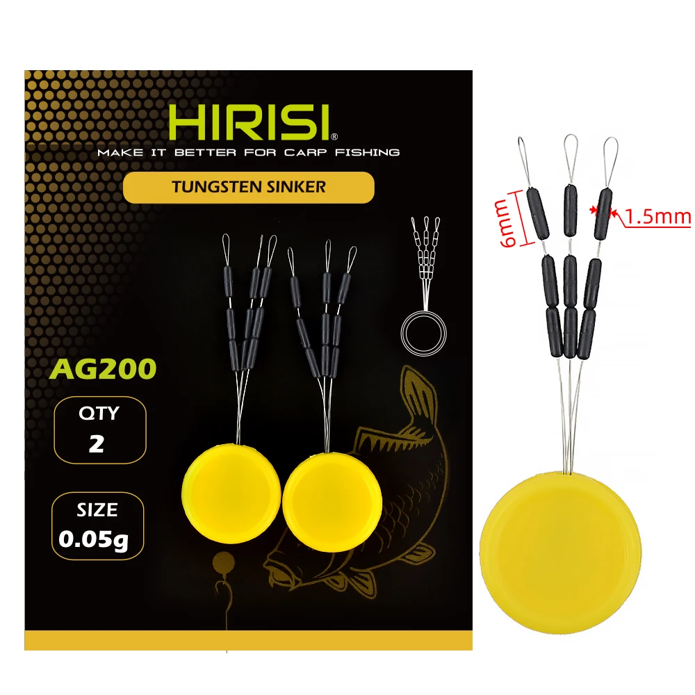 Hirisi 2set Tungsten Sinkers Hooklink Gewichten Maat 0.05g 0.08g voor Karpervissen Terminal Tackle AG200 Visaccessoires