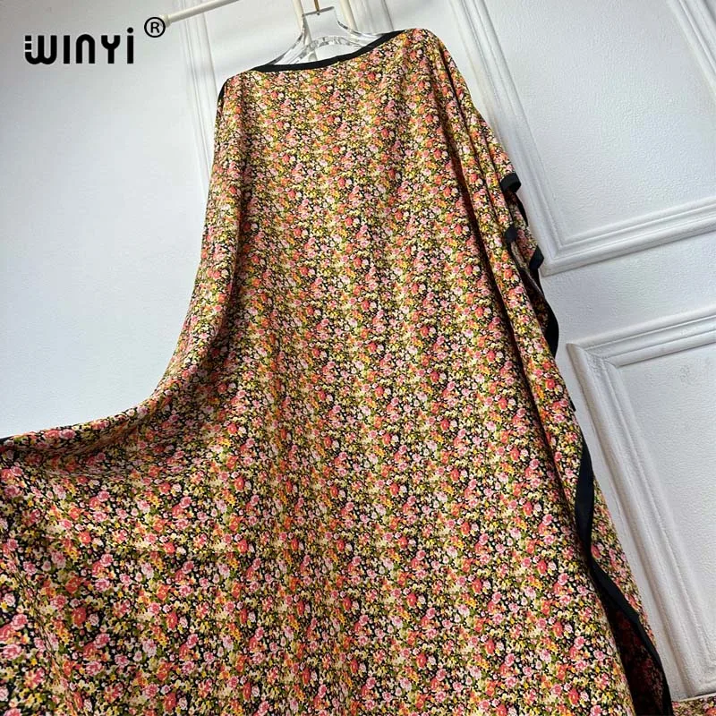 WINYI summer fashion dresses for women luxury flower print muslim woman dubai Free Size Design Maxi Loose African Elegant Dress