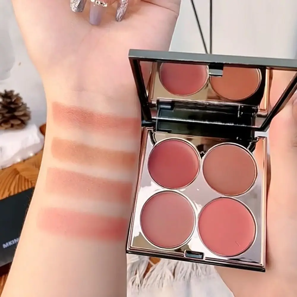 

Portable Four Color Blusher Palette Sweatproof Dazzling Lip Mud Long-lasting Waterproof Eye Shadow Palette Makeup Tool