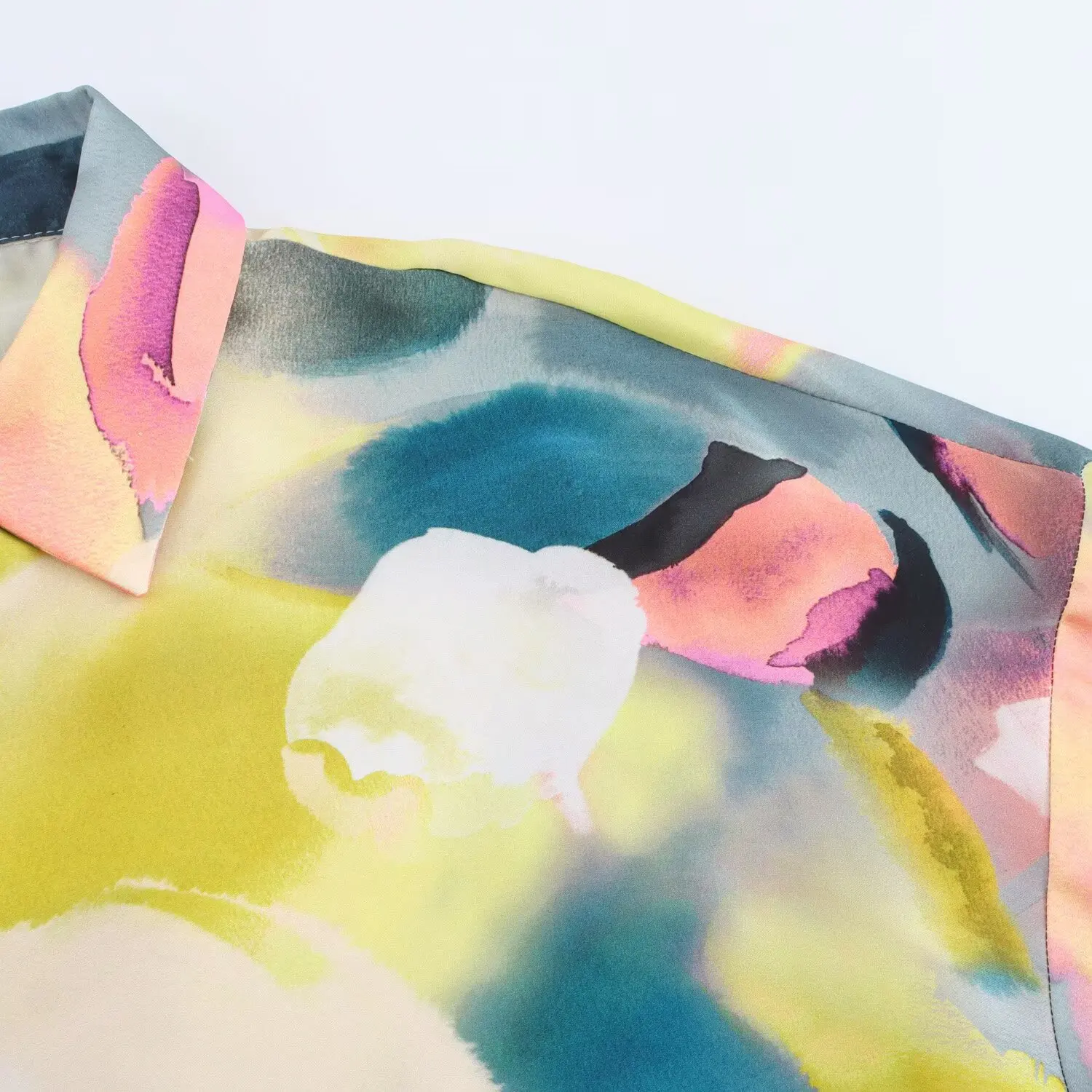 Camicetta da donna stampata Camicia strutturata in raso di seta stampata minimamente Camicetta da ufficio monopetto da donna estiva