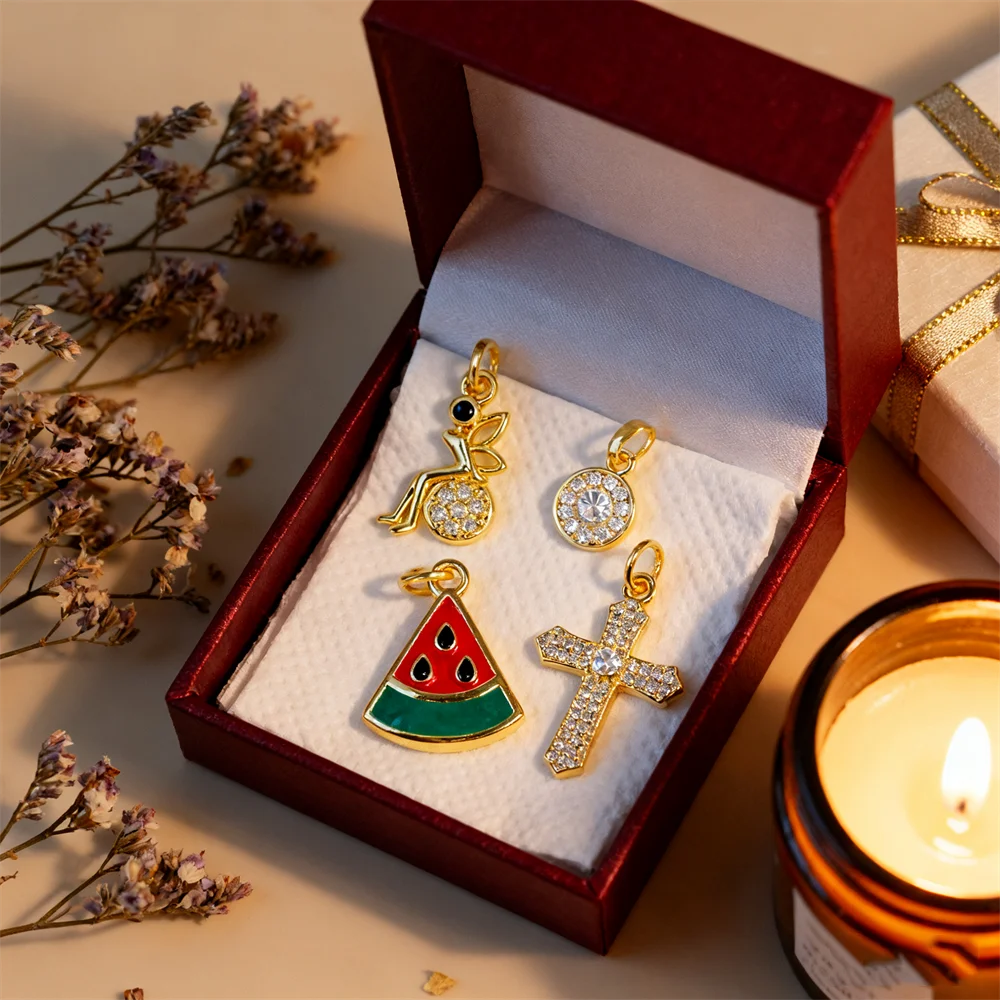 

2Pcs Pendants Brass Cubic Zirconia Enamel Watermelon Cross Fairy Charms for DIY Jewelry Making Women Men Fashion Accessory