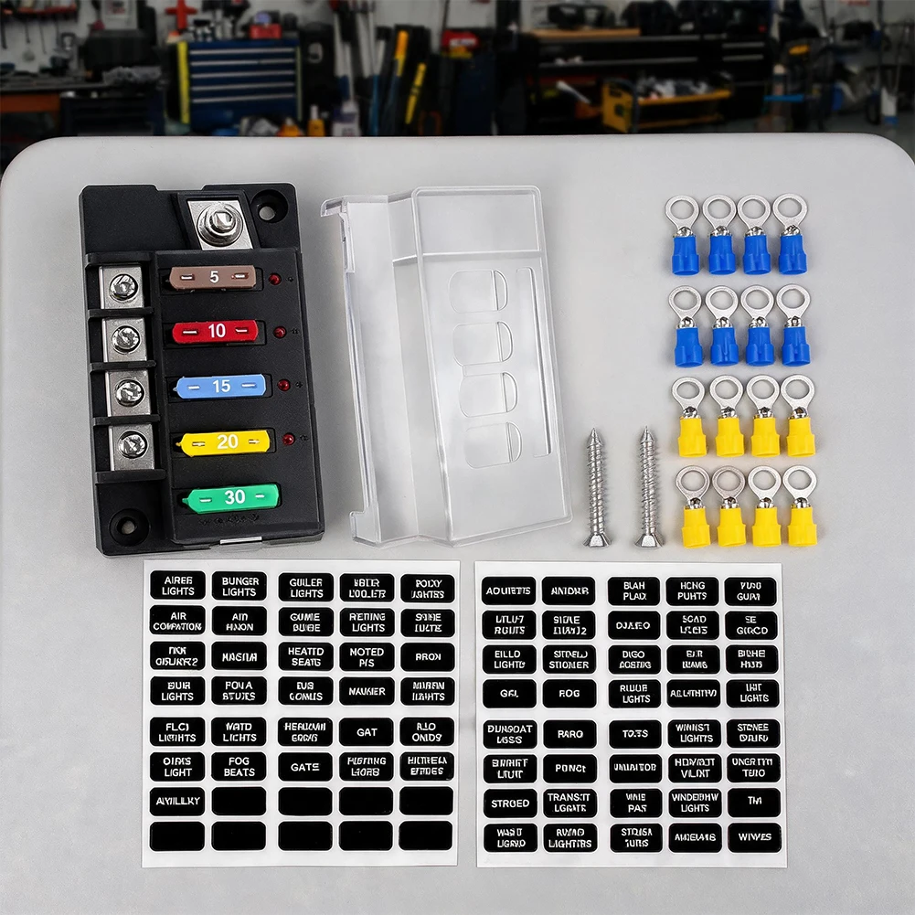Four Way Waterproof Fuse Box with LED Indicator for Cars and For Rvs 150A Total Current 40A Per Circuit 95x46mm Dimensions