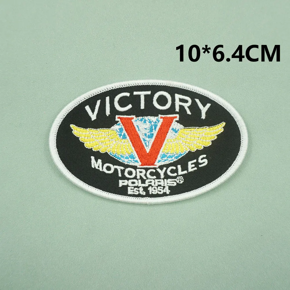 VICTIRY Motorcycle brand logo embroidered patches with sew on and hook backing