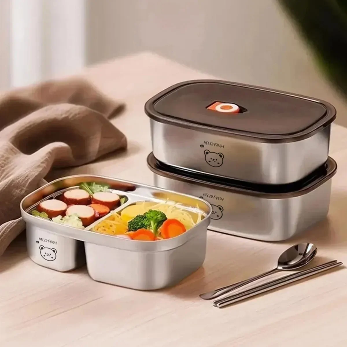Large Capacity 304 Stainless Steel Bento Lunch Box For Kids Students Microwave Safe Portable Leak-proof Food Container With Lid