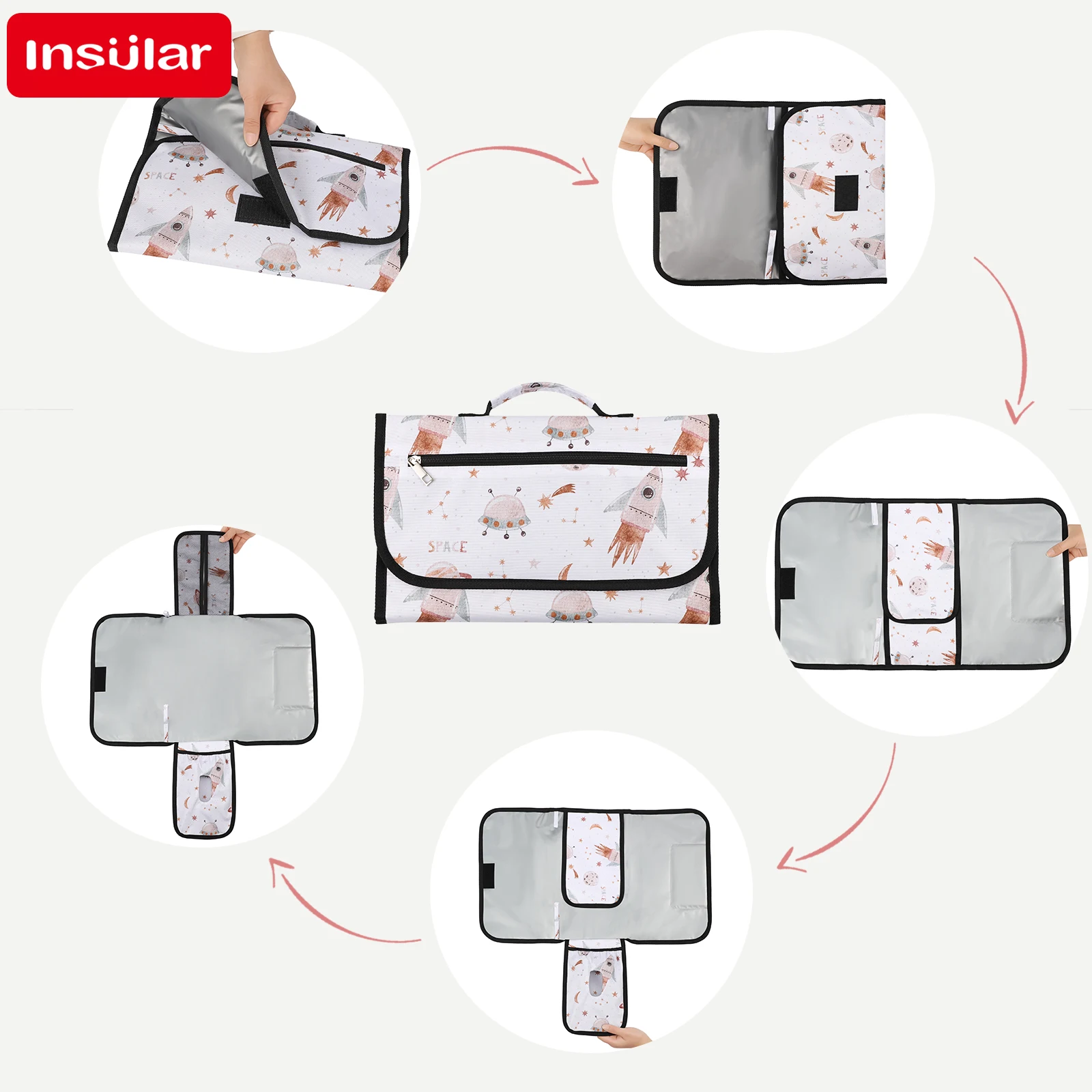 INSULAR 3-Layer Waterproof Mattress Foldable Diaper Changing Pad Washable Nappy Cushion Convenient Storage Pack Multi-functional