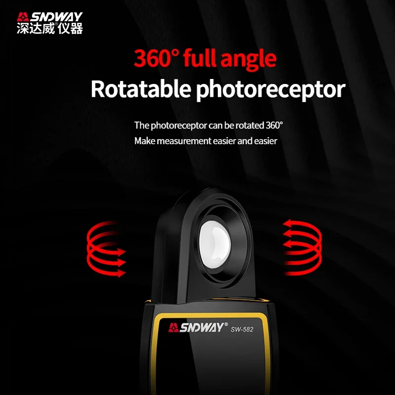 

Цифровой люксметр SNDWAY SW582, портативный измеритель освещенности с ЖК-дисплеем, 0-199999 люкс/фл.см, карманный фотометр для измерения освещенности растений