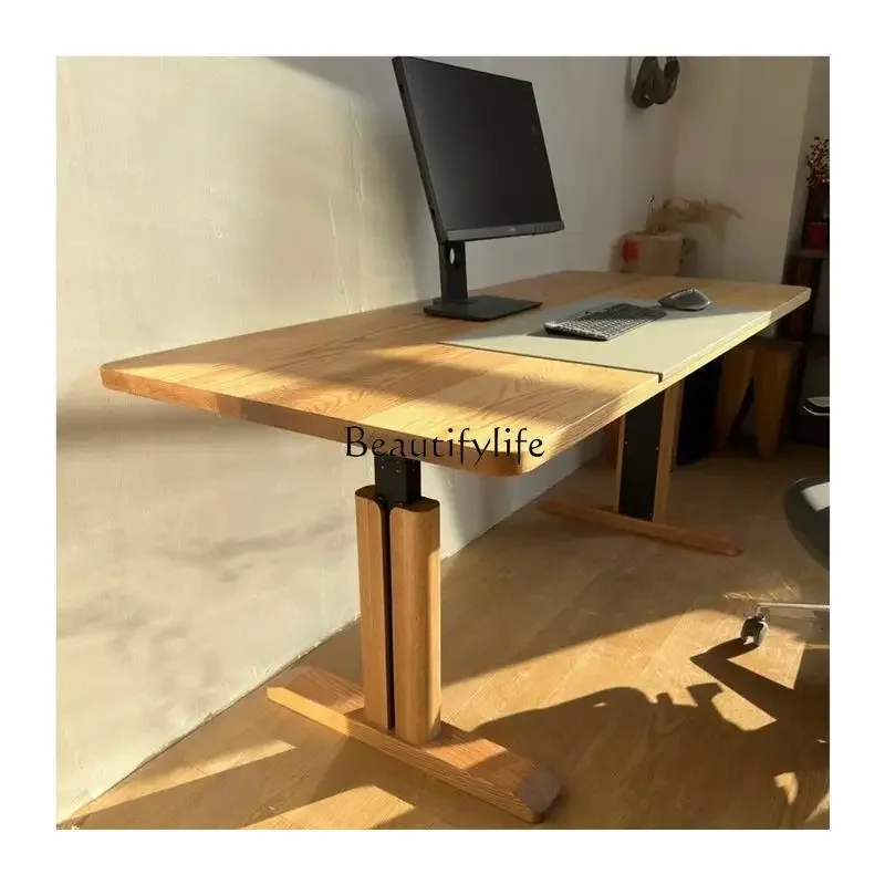 

yj5 Solid wood electric lifting table workbench oak desk study table computer table