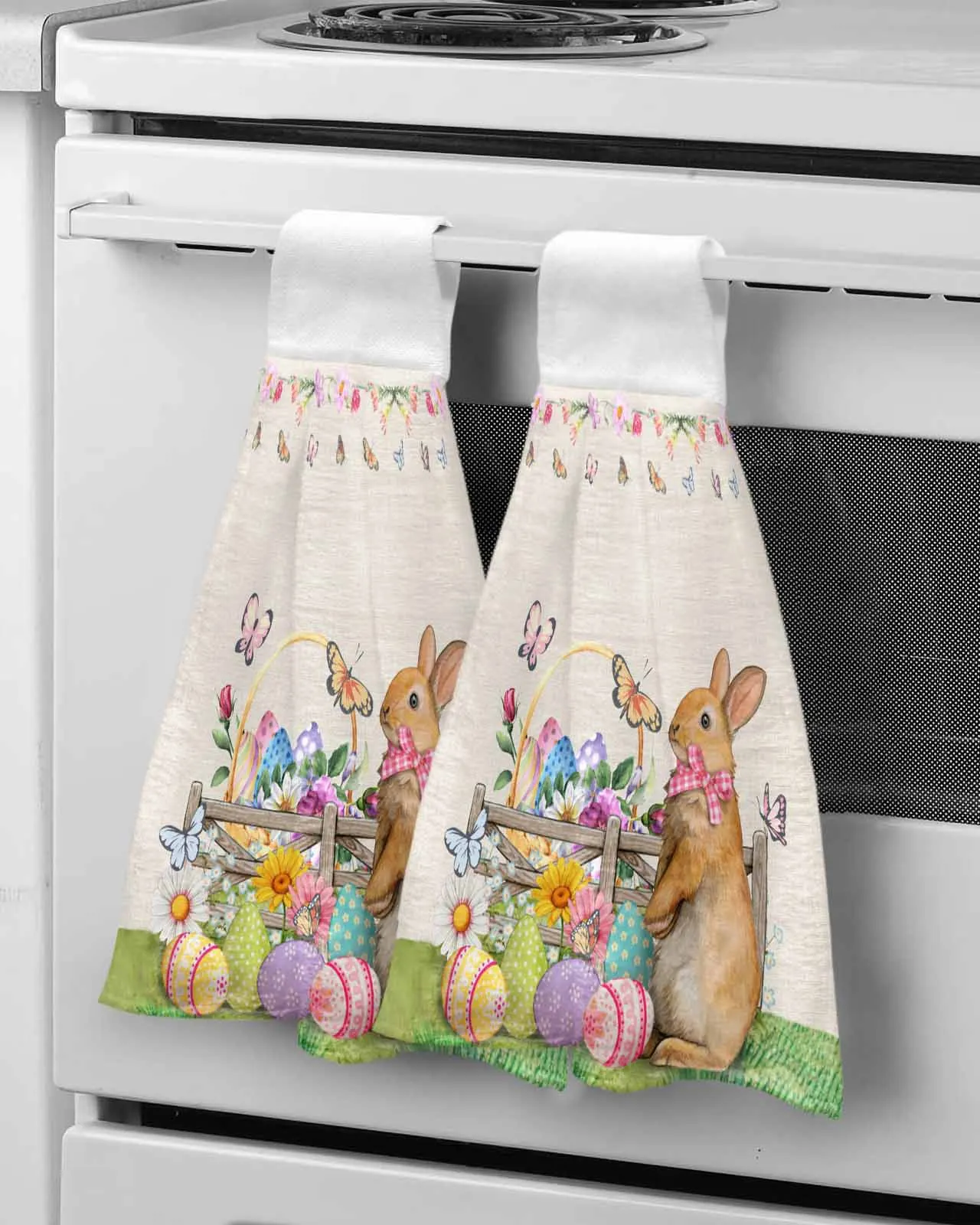 Easter Bunny Eggs Flower Butterfly Hand Towel Soft Microfiber Kitchen Wash Cloths Hanging Towel Portable Cleaning Towels