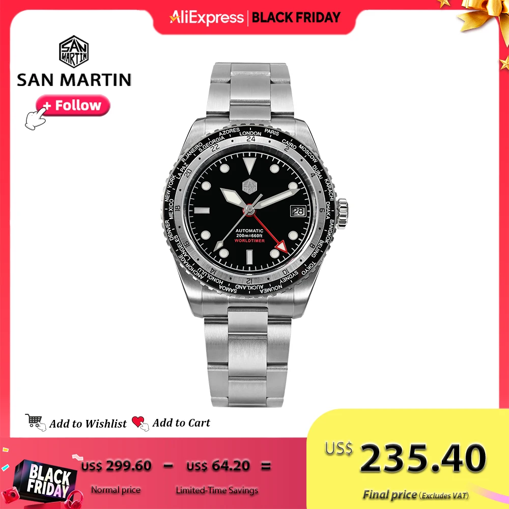 

Часы San Martin Мужские механические, дизайнерские водонепроницаемые механические наручные, 38 мм, с таймером мира, 20 бар, сапфировое стекло, SN0112