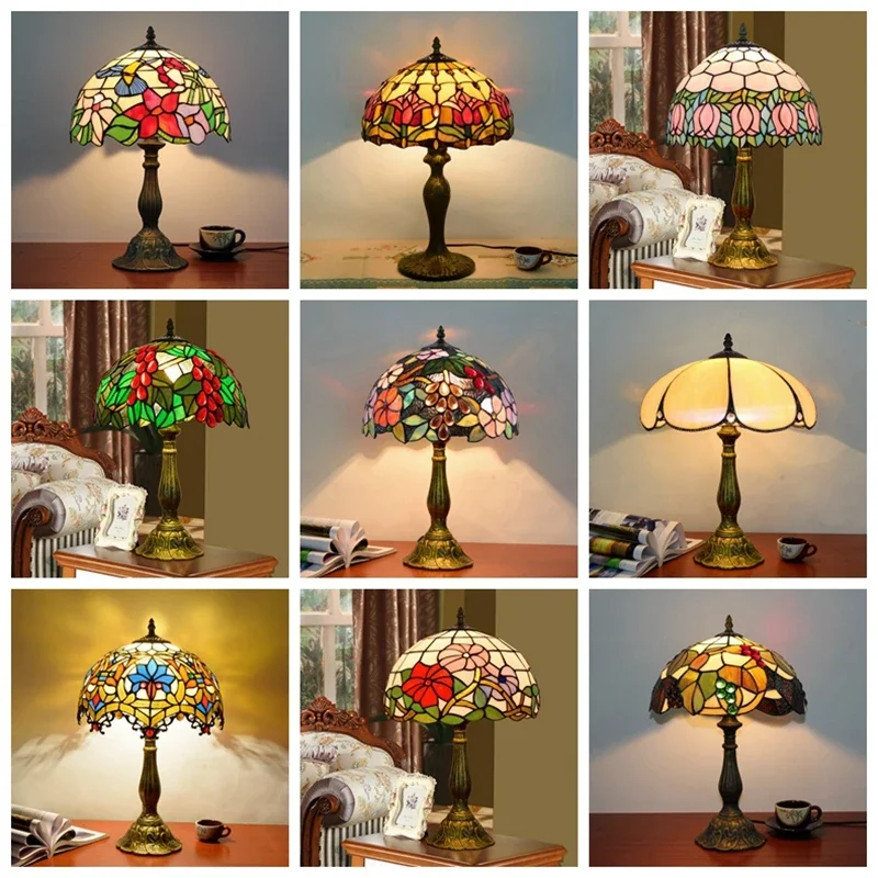 Nordic Modern LED Table Lamps Stained Glass with Vintage Desk Light Bedroom Mediterranean Restaurant Turkish Home Deco Lighting