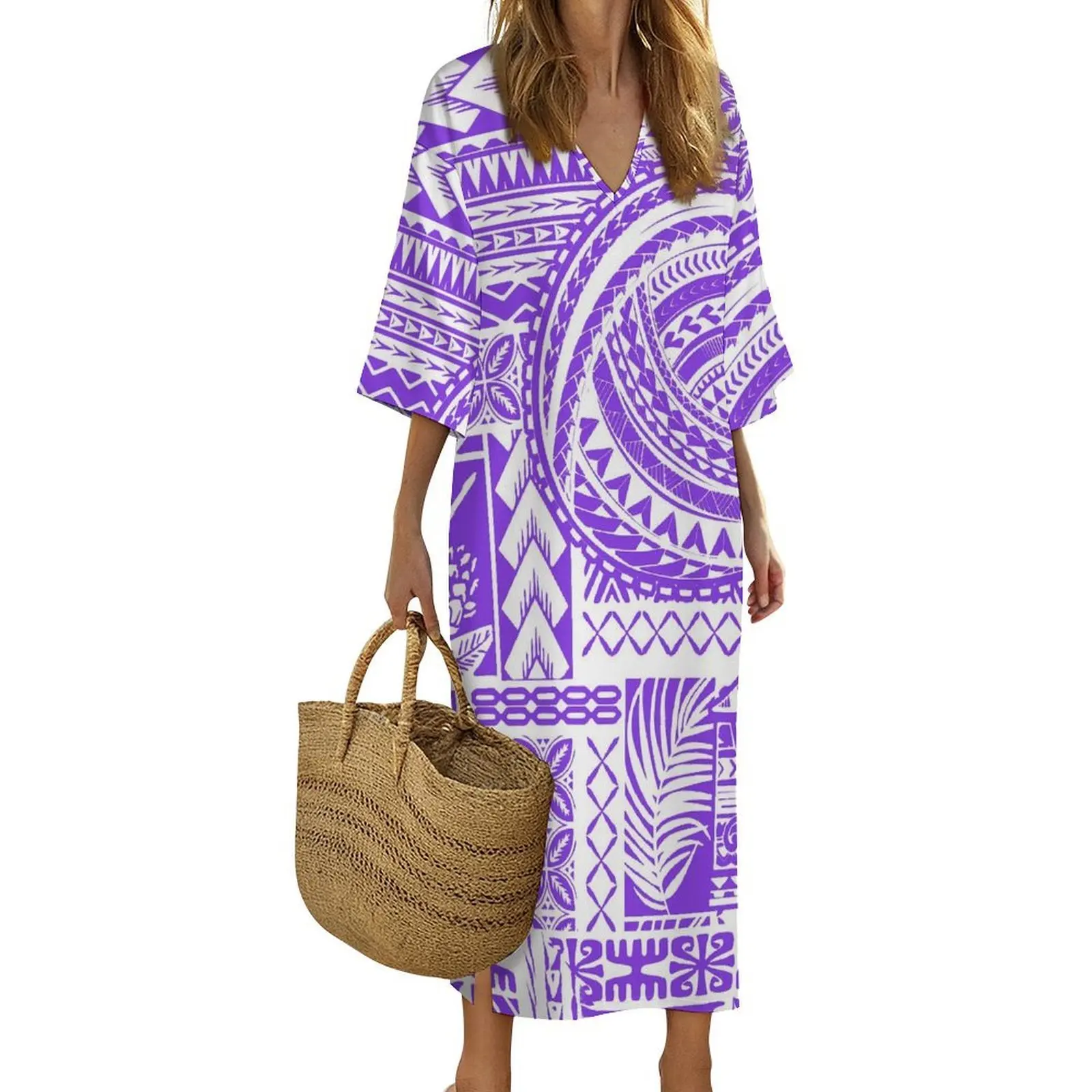 فستان نسائي بولينيزي بتصميم قبلي مصنوع حسب الطلب مطبوع صيفي بأكمام قصيرة أنيق وفضفاض ومريح #3