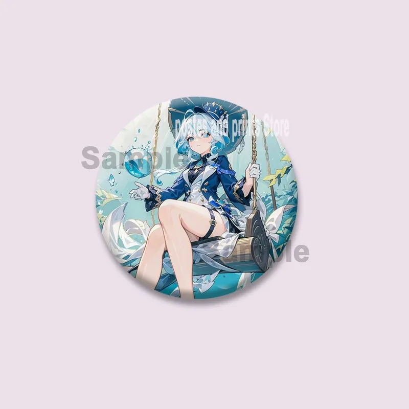 Genshin Impact Focalors Furina Soft Button Brooch Round Game Lapel Pin Cartoon Cosplay Badge Bag Hat Clothes Jewelry Accessories