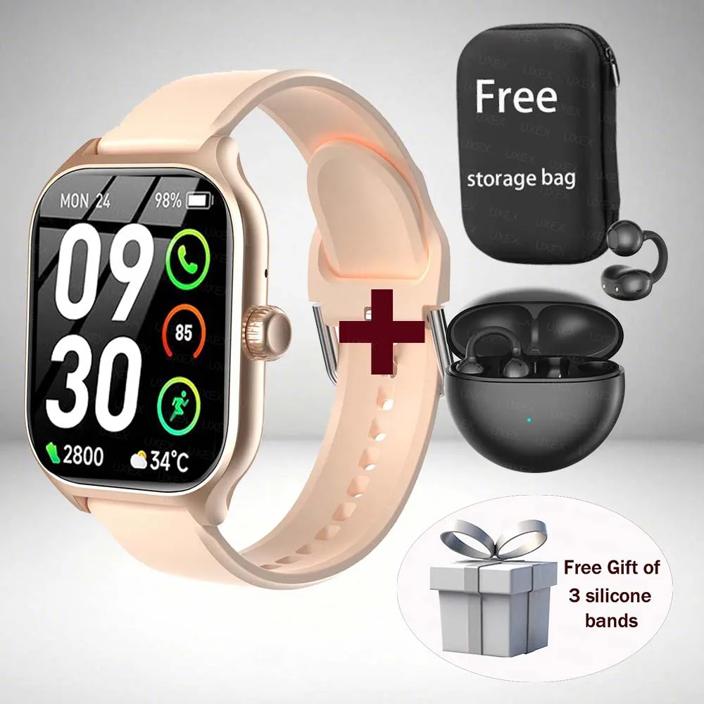 

Sports Smartwacth Men 2.01 Full Screen BT Call Health Tracking Making Women Fashion Gift Bag TWS Earphones And 3 Silicone Bands