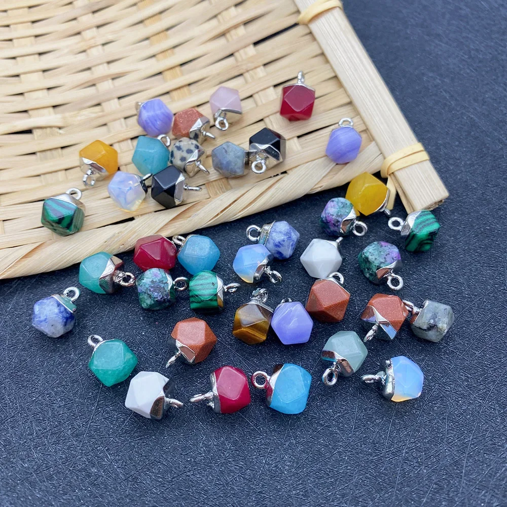 5pcs Natural Stone Small Pendant Black Onyx Fine Opal Faceted Pendant Charm Jewelry for DIY Making Jewelry Necklace Earrings