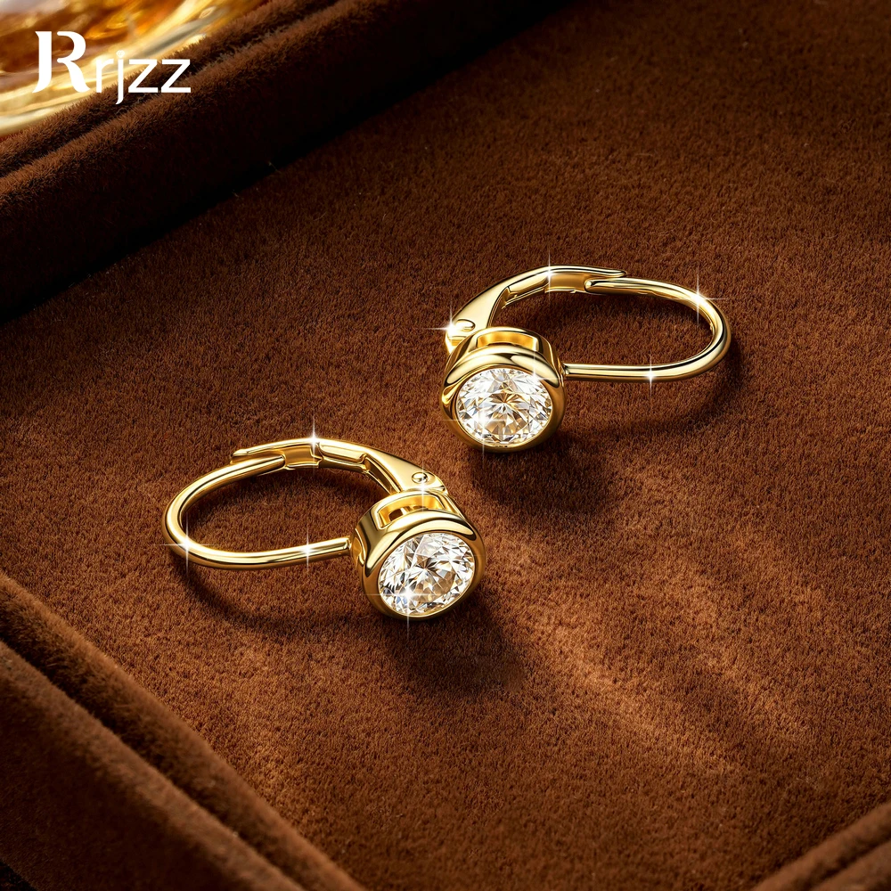 Rrjzz 925 Sterling Silver D-Color 5mm 6.5mm 8mm Moissanite Hoop Earrings Bezel Set Women Leverback Earrings 0.5-2CT Jewelry Gift