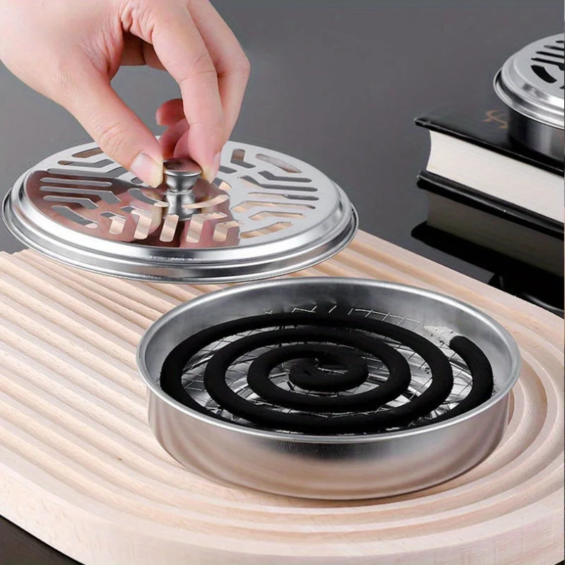 Soporte de bobina para mosquitos de acero inoxidable, diseño innovador del 1%, quemador de incienso de Metal con tapa para uso doméstico y al aire libre, 1 ud.