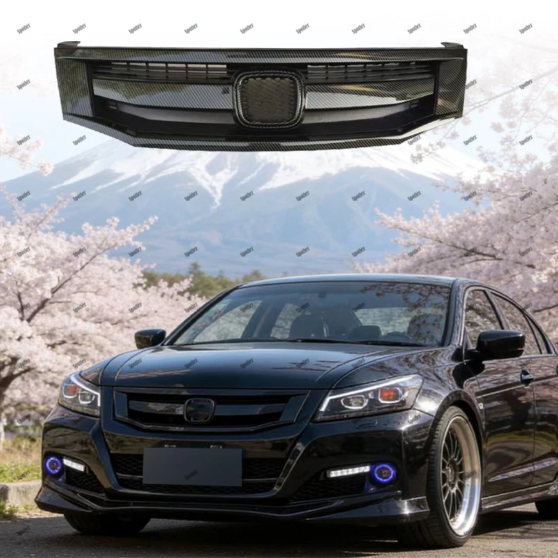 

For 8th Gen Honda Accord 4Door Sedan Carbon Fiber Gloss Black Style Front Grille Car Assecories 2008-2009-2010