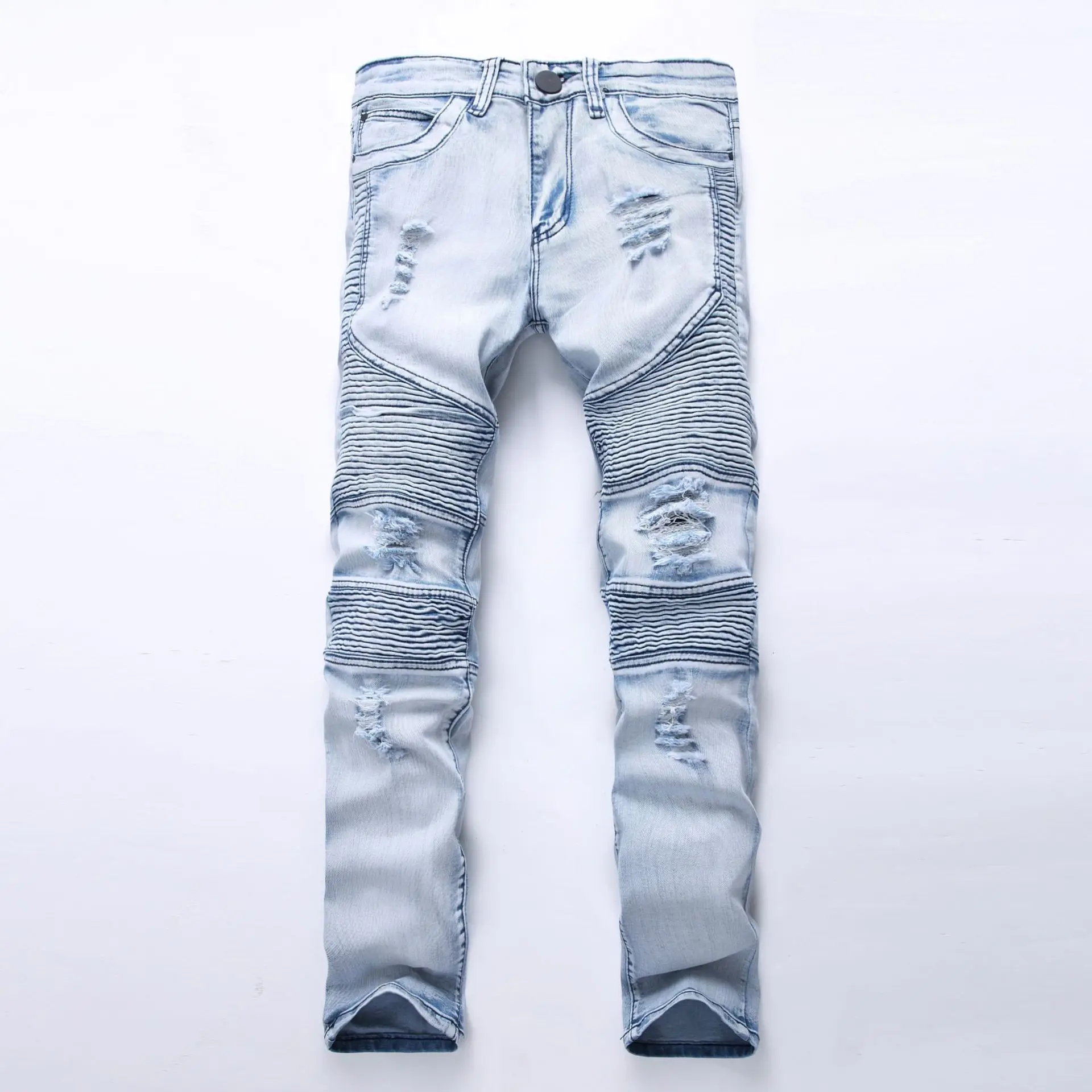 2022 Mens Jeans New Fashion Male Casual Biker Jeans Slim Straight Feet Jeans Loose Waist Long Trousers Denim Pants Large Size 42