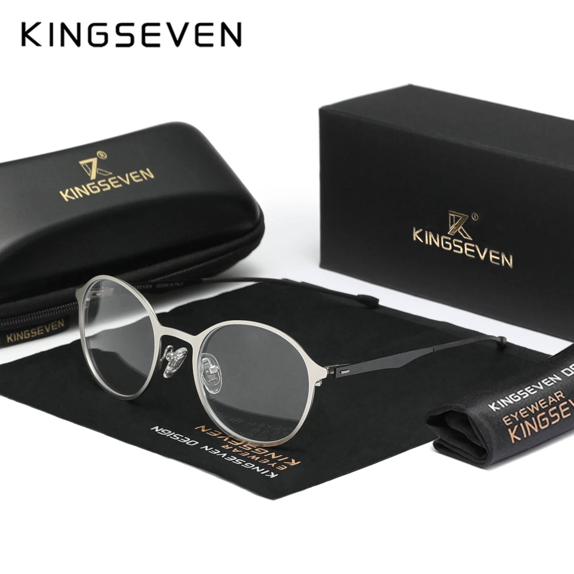 KINGSEVEN Unisex-Brille mit Blaulichtfilter, Retro, rund, transparente Gläser, Computerschutz, Arbeiten, Lernen, Brillen