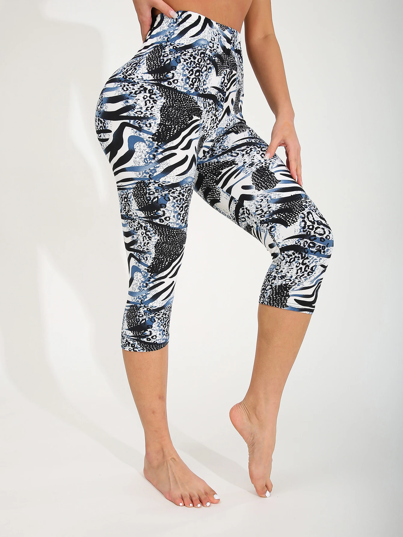 Spring Summer Fashion Casual Ink Leopard Print Women's High Stretch Legging Sports Sexy Yoga Pants Seven Part Slim Pencil Pants