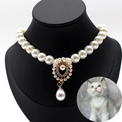 Luxury Pearl Cat Collar with Pendant Necklace for Small Dogs Cats Puppy Decorative Collar Pet Accessories Dog Birthday Gift