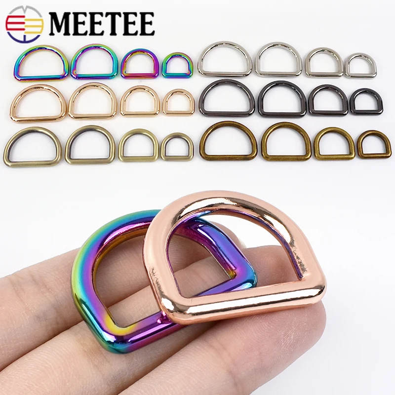 Meetee 10Pcs 10-38mm Metal Buckles For Bag Strap D Ring Clasp Belt Buckle Dog Collar Webbing Hook DIY Sewing Accessories G7-3