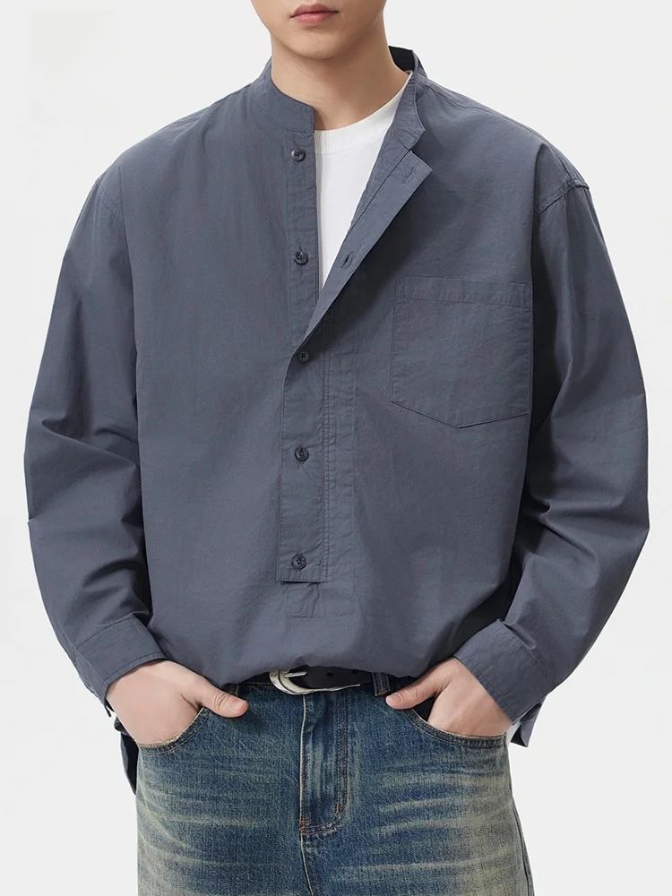 

Мужская повседневная рубашка в американском стиле с воротником, весна 2026, универсальная, с длинным рукавом, для работы и бизнеса, из смесового хлопка и льна, легкая в уходе