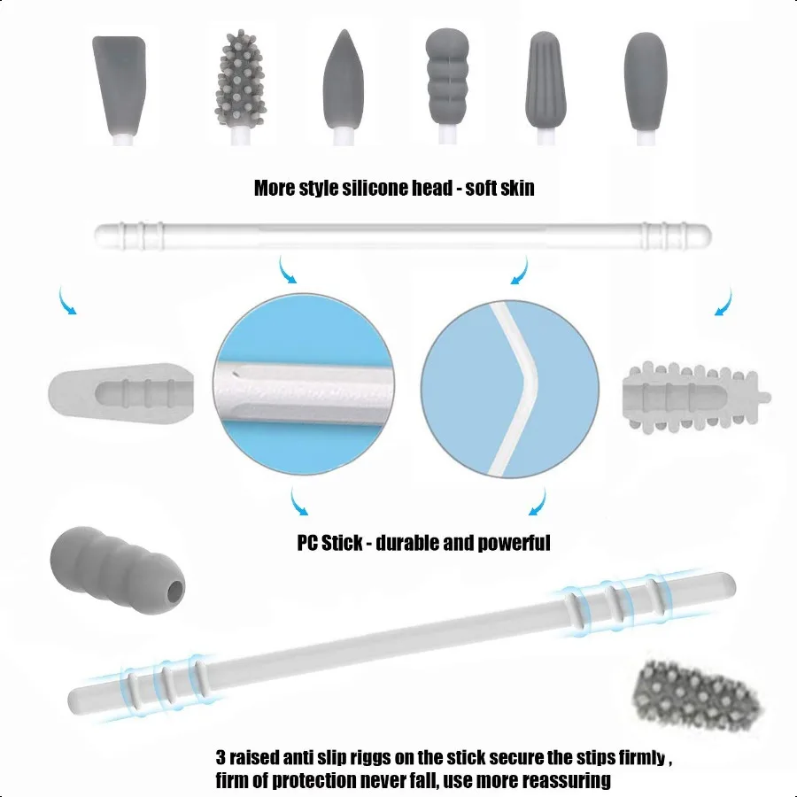 Strogem Tamponi di cotone riutilizzabili con 1 specchio per applicazioni e pulizia del trucco QTip in silicone lavabile portatile multifunzionale