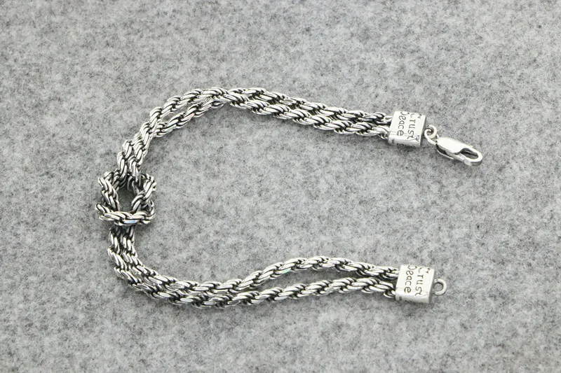 Vintage Fried Dough Twists Woven Thai Silver Bracelet Small Design Vintage Personality Fashion Sterling Silver Concentric Knot C