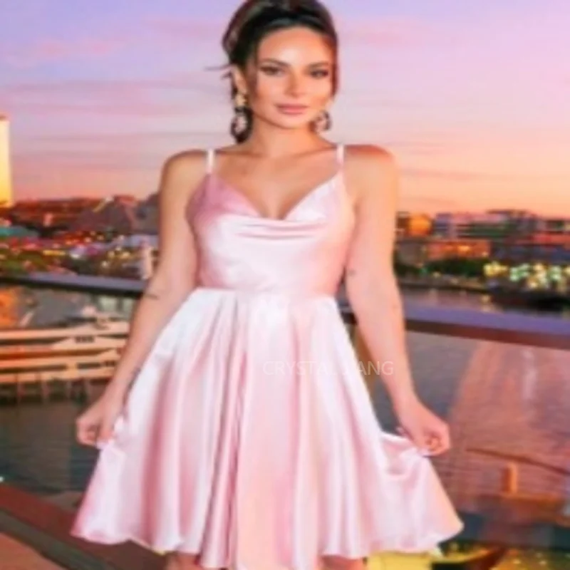 Short Pink Strapless Satin Homecoming Dress vestido graduacion A Line Knee Length  Prom Dress Robe de soirée for Women