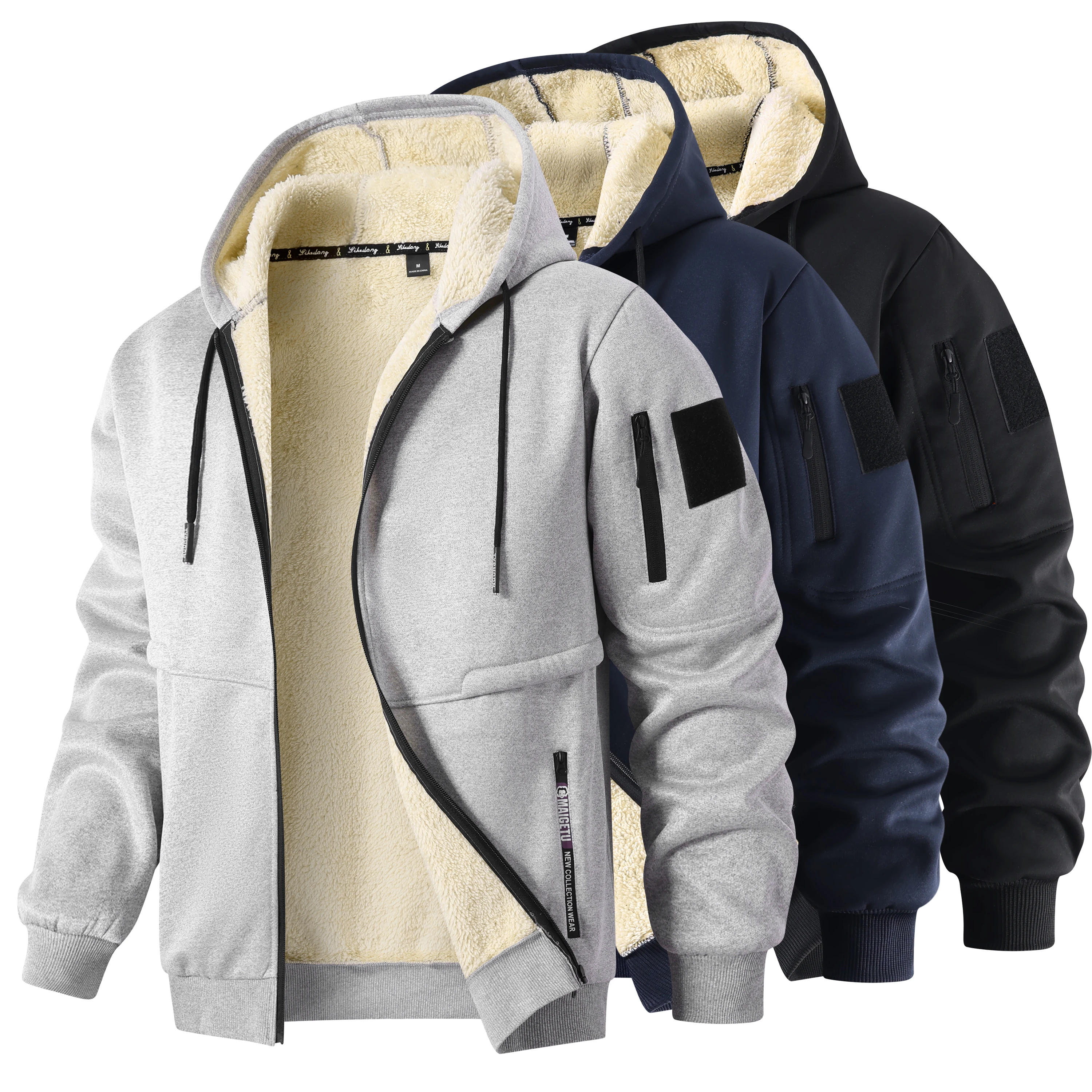 

Зимняя флисовая куртка, мужская повседневная утолщенная шерстяная куртка, теплые толстовки на молнии, кардиган, спортивные толстовки с длинными рукавами, пальто с капюшоном