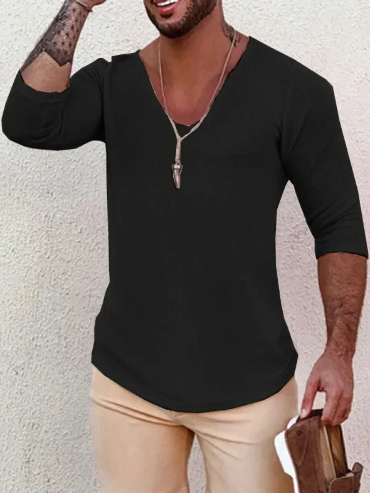 2024 spring summer fall new long sleeve thin V-neck men's sweater sweater