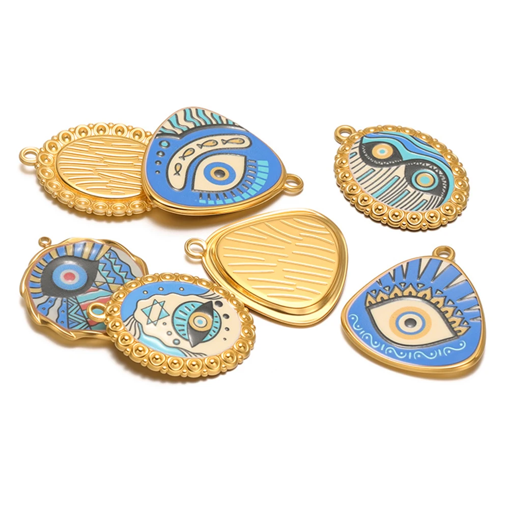 4 قطع الفولاذ المقاوم للصدأ المينا عين الشر المعلقات قلادة سحر للحرف اليدوية صنع المجوهرات DIY أقراط سوار إكسسوارات السائبة #1