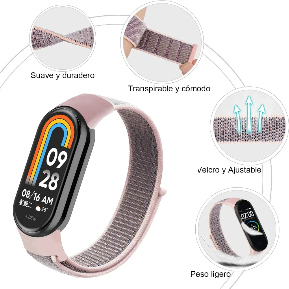 Nylon Loop Strap For Xiaomi Mi Band 10 9 8 Breathable Comfortable Bracelet Wristband For Xiaomi Miband 8 9 10 Replaceable Correa