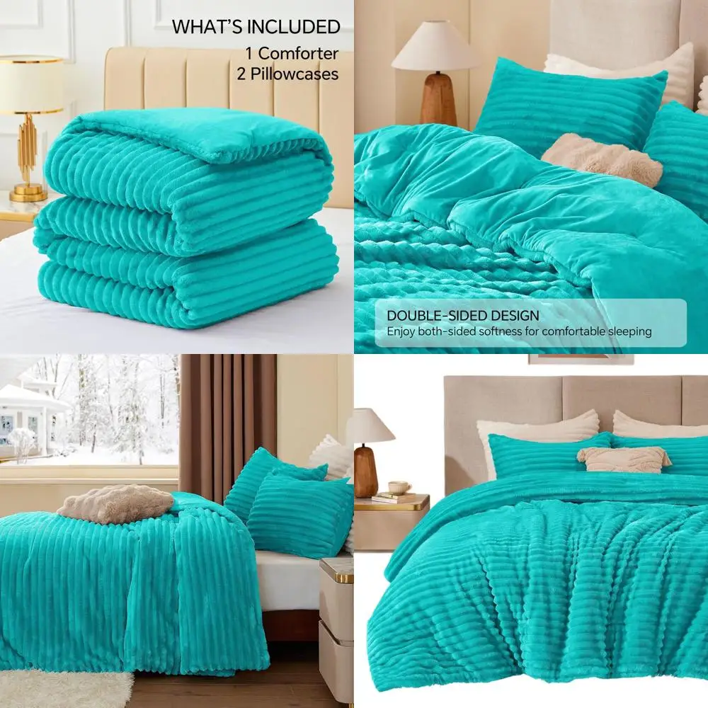 

Ultra Soft & Warm Fluffy Teal Bedding Set, Luxurious Plush Heavyweight Winter Comforter with 2 Pillowcases