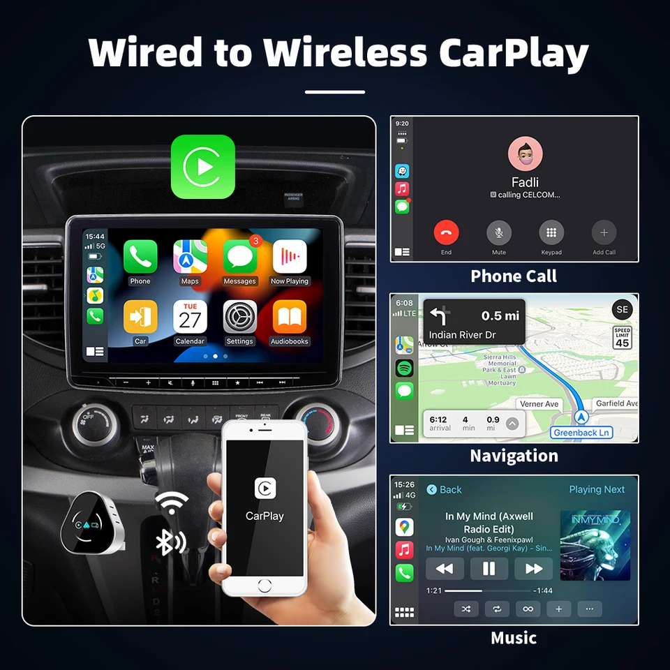 EKIY Wireless CarPlay Android Auto Adapter USB Plug and Play WiFi