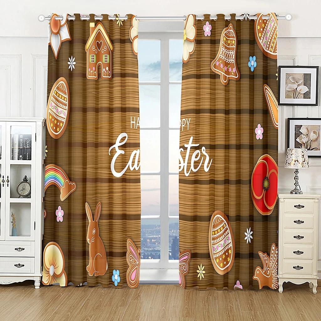 Easter Candy Cute Bunny High Blackout Curtains Holiday Decoration Curtain Living Room Bedroom Thick Blackout Drape Multicolor