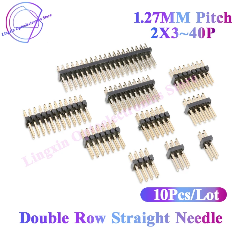 

10PCS Gold Plating Pitch 1.27mm 2X3~40 Pins Double Row Male Header Straight Pin Connector 2X5 2X20 2X40P
